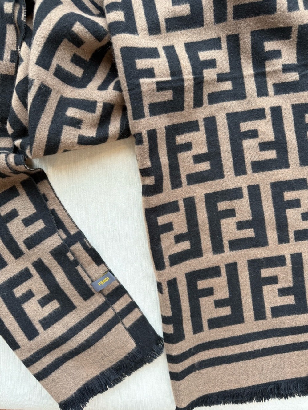 Fendi Beige and Black FF Jacquard Scarf